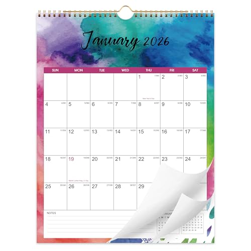 Artfan 2026 Calendar/Wall Calendar - JAN 2026 - DEC 2026, 18 Monthly Calendar 2026 with Thick Paper, 12" x 15", Twin-Wire Binding + Hanging Hook + Large Blocks, Wall Calendar with Julian Dates - Watercolor Ink - Image 1