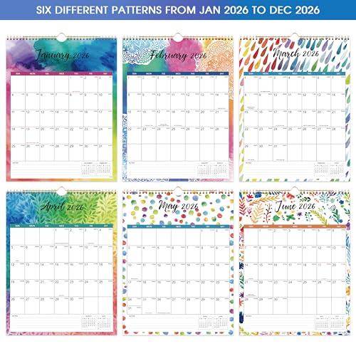 Artfan 2026 Calendar/Wall Calendar - JAN 2026 - DEC 2026, 18 Monthly Calendar 2026 with Thick Paper, 12" x 15", Twin-Wire Binding + Hanging Hook + Large Blocks, Wall Calendar with Julian Dates - Watercolor Ink - Image 3