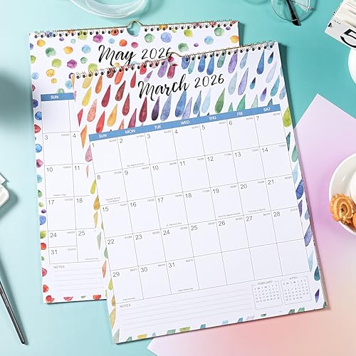 Artfan 2026 Calendar/Wall Calendar - JAN 2026 - DEC 2026, 18 Monthly Calendar 2026 with Thick Paper, 12" x 15", Twin-Wire Binding + Hanging Hook + Large Blocks, Wall Calendar with Julian Dates - Watercolor Ink - Image 2