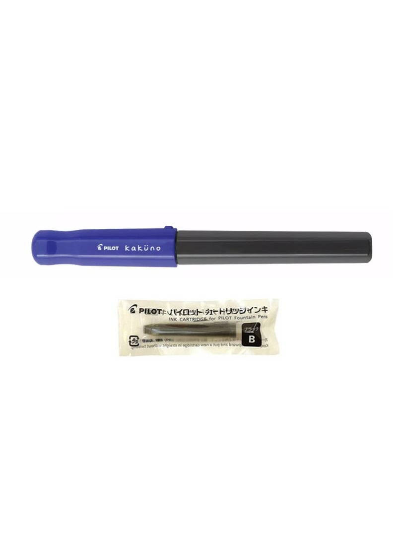 PILOT Kakuno Fountain Pen Blue Body With One Ink Cartridge Medium Tip  - Image 2