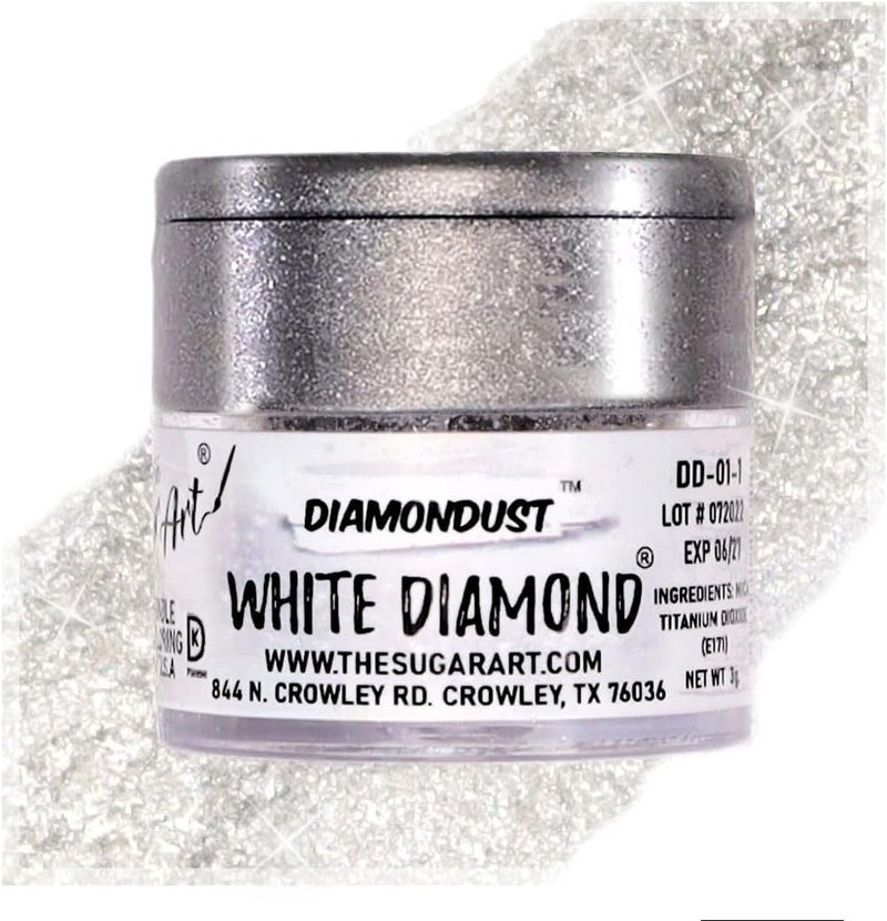 DiamonDust غبار الماس الأبيض القابل للأكل من ذا سكر آرت - 4 جرام زينة آمنة للطعام تتلألأ للكعك، الكوكتيلات، وأكثر - Image 1