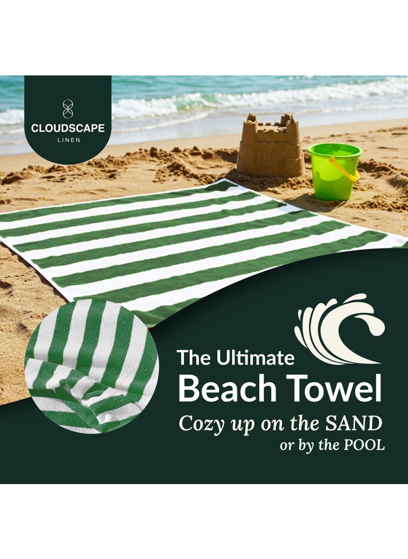 Cloud Scape Linen Cabana Stripe Beach Towel Set Pack of 2, Oversized Soft Cotton Towel, Perfect for Beach ,30x60, Green  - Image 2