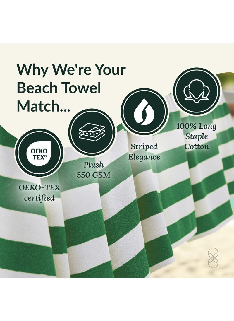 Cloud Scape Linen Cabana Stripe Beach Towel Set Pack of 2, Oversized Soft Cotton Towel, Perfect for Beach ,30x60, Green  - Image 4