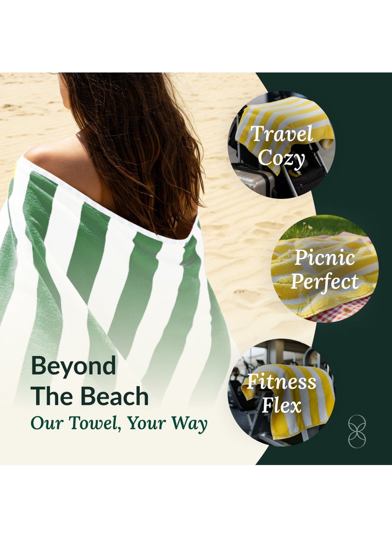Cloud Scape Linen - Cabana Stripe Beach Towel Set Pack of 2, Oversized Soft Cotton Towel, Perfect for Beach ,30x60, Green - Image 1