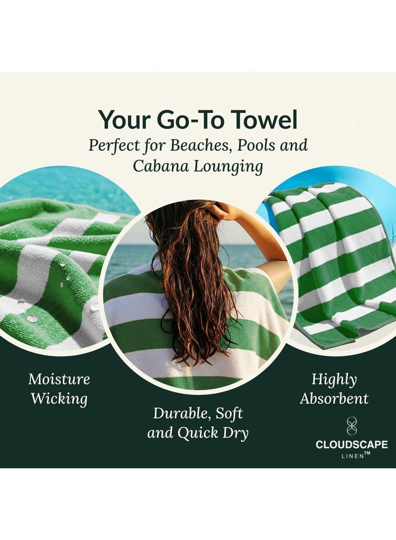 Cloud Scape Linen Cabana Stripe Beach Towel Set Pack of 2, Oversized Soft Cotton Towel, Perfect for Beach ,30x60, Green - Image 2