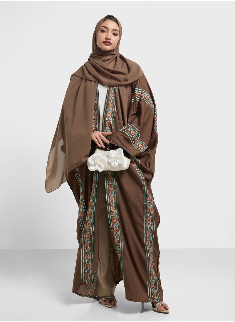 Floral Embroidery V-Neck Abaya