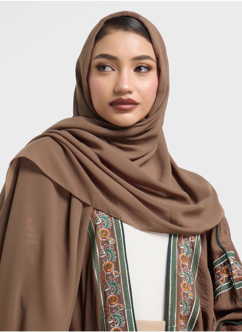 Floral Embroidery V-Neck Abaya