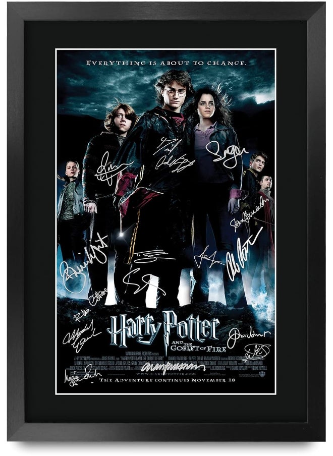 HWC Trading HWC Trading Goblet of Fire Harry Potter The Cast Daniel Radcliffe Emma Watson Rupert Grint Gifts Printed Poster Signed Autograph Picture for Movie Memorabilia Fans - A3 Framed  - Image 1