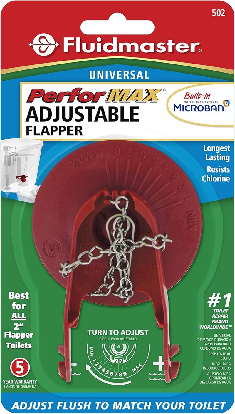Fluidmaster 502P21 PerforMAX Universal Water-Saving Toilet Flapper for 2-Inch Flush Valves - Adjustable Solid Frame Design, Easy Installation, Red - Image 4