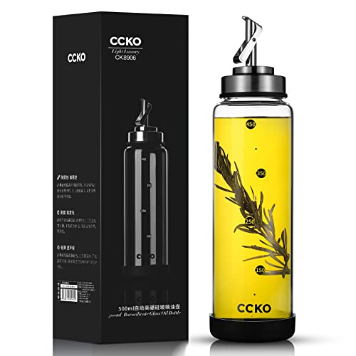 CCKO Glass Olive Oil Dispenser Bottle Shatterproof and Leakproof with Stainless Steel Spouts High Temperature Resistant 17oz Cooking Oil and Vinegar Cruet Dispenser - Image 1