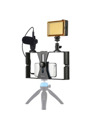 [US Warehouse] PULUZ 3 in 1 Vlogging Live Broadcast LED Selfie Light Smartphone Video Rig Kits with Microphone + Cold Shoe Tripod Head for iPhone, Galaxy, Huawei, Xiaomi, HTC, LG, Google, and Other Smartphones(Blue) - pzsku/Z4D14B37C8FCD1158846FZ/45/_/1734543766/d27425fe-39a5-4657-9060-a11febd1b4d5