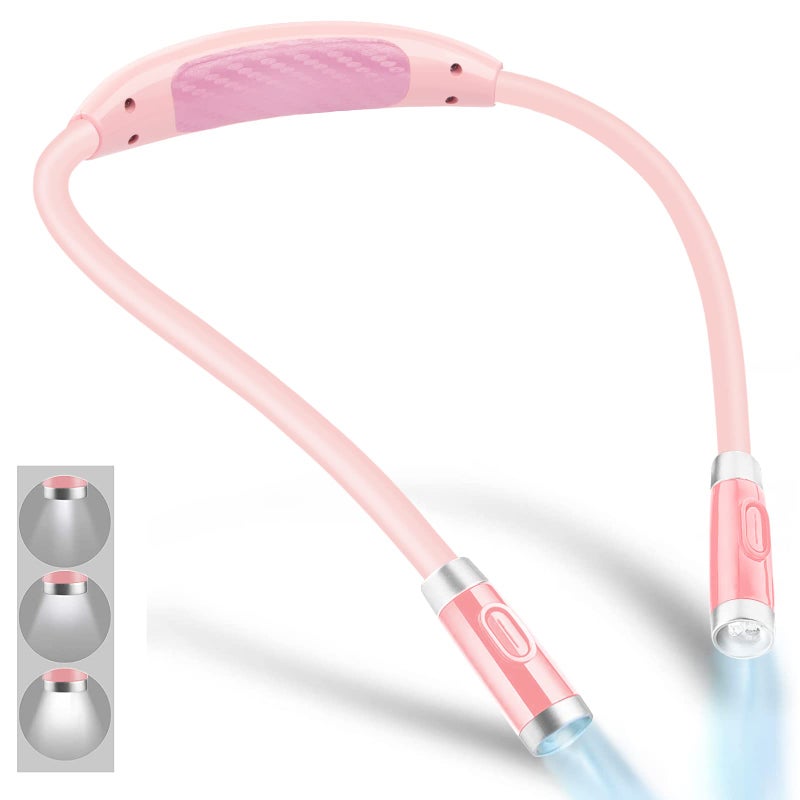 Vekkia Rechargeable LED Neck Reading Light, Book Lights for Reading in Bed, 3 Brightness Levels, Flexible Soft Silicone Arms Comfortable Wear, Long Lasting, Perfect for Craft & Knitting, Pink - Image 1
