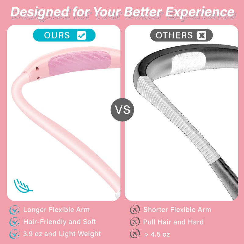 Vekkia Rechargeable LED Neck Reading Light, Book Lights for Reading in Bed, 3 Brightness Levels, Flexible Soft Silicone Arms Comfortable Wear, Long Lasting, Perfect for Craft & Knitting, Pink - Image 4