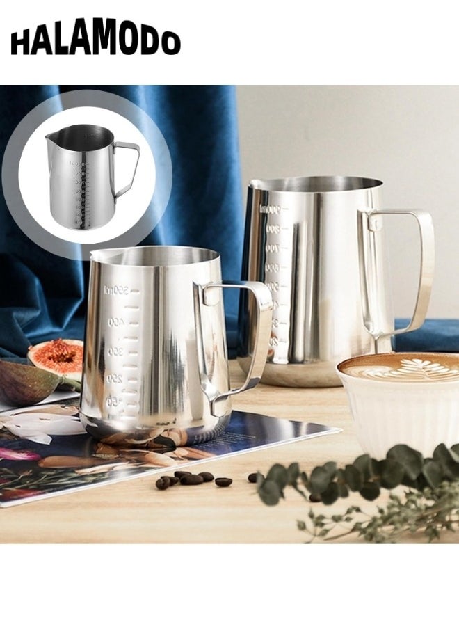 HALAMODO - 19oz Espresso Milk Frothing Pitcher with Measurement Scale Espresso Steaming Pitcher Coffee Milk Frothing Cup Stainless Steel Frothing Pitcher for Milk Coffee Cappuccino Latte Art - Image 1