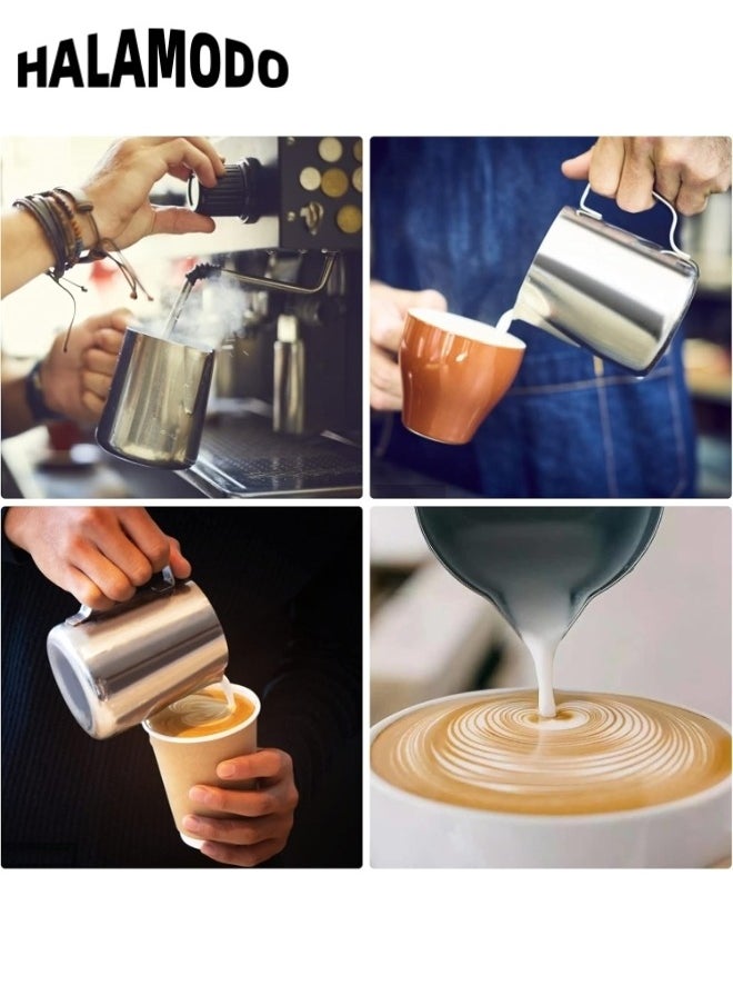 HALAMODO - 19oz Espresso Milk Frothing Pitcher with Measurement Scale Espresso Steaming Pitcher Coffee Milk Frothing Cup Stainless Steel Frothing Pitcher for Milk Coffee Cappuccino Latte Art - Image 1
