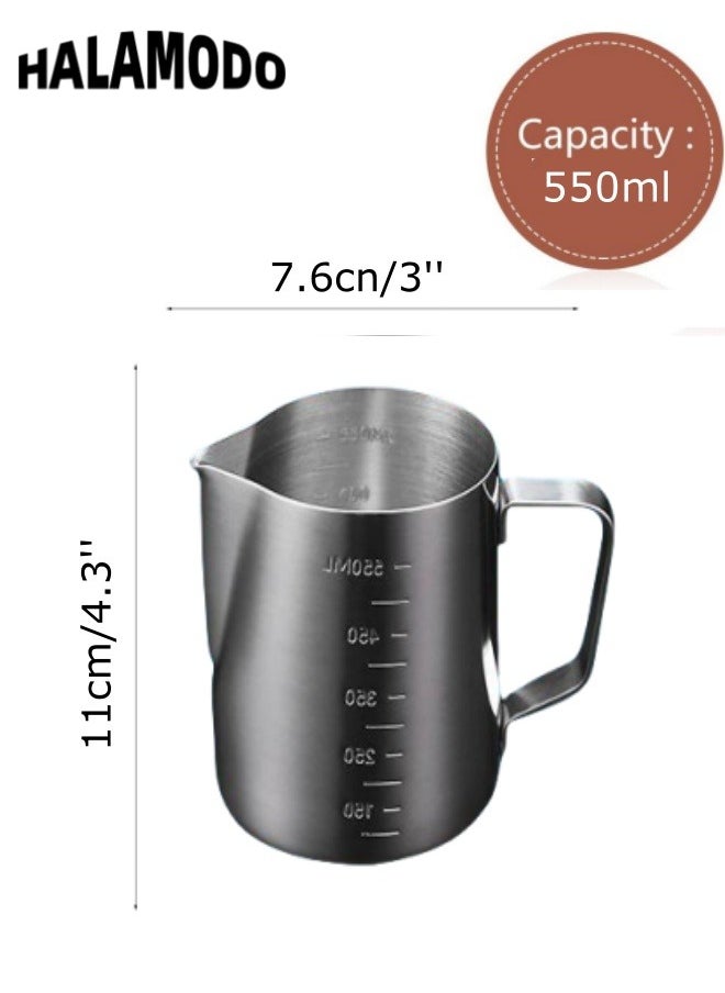 HALAMODO - 19oz Espresso Milk Frothing Pitcher with Measurement Scale Espresso Steaming Pitcher Coffee Milk Frothing Cup Stainless Steel Frothing Pitcher for Milk Coffee Cappuccino Latte Art - Image 1