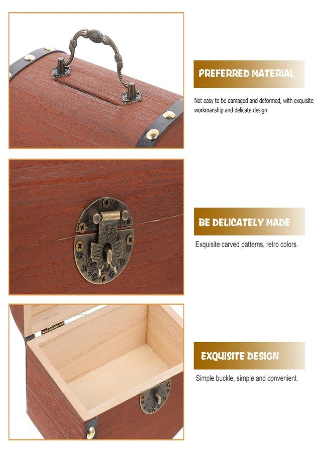 فاجويلي حصالة نقود فاجولي، حصالات للكبار والصغار، صندوق تخزين كنز القراصنة، صندوق نقود قابل للقفل، صندوق مجوهرات خشبي منظم للكنوز، أسود - Image 5