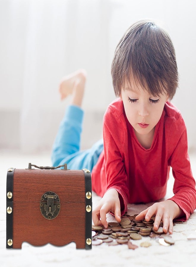 فاجويلي حصالة نقود فاجولي، حصالات للكبار والصغار، صندوق تخزين كنز القراصنة، صندوق نقود قابل للقفل، صندوق مجوهرات خشبي منظم للكنوز، أسود - Image 3