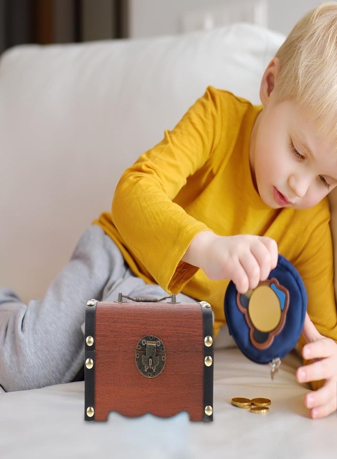 فاجويلي حصالة نقود فاجولي، حصالات للكبار والصغار، صندوق تخزين كنز القراصنة، صندوق نقود قابل للقفل، صندوق مجوهرات خشبي منظم للكنوز، أسود - Image 2