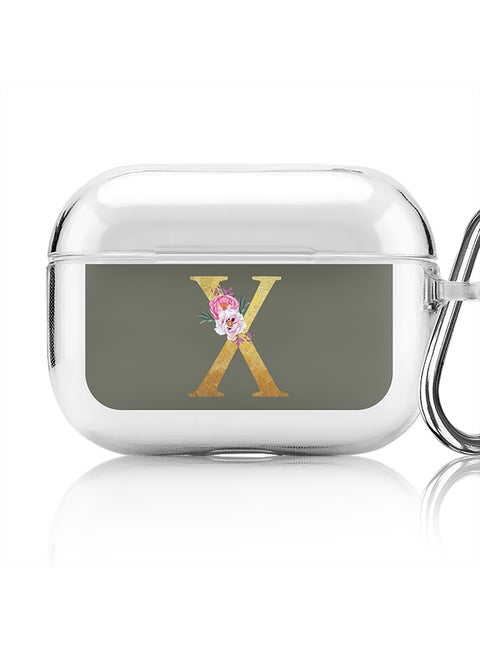 Classic Clear printed Case for Apple AirPods Pro 2nd Generation Thin Transparent Cover - Custom Monogram Initial Letter Floral Pattern Alphabet - X (Olive Green )