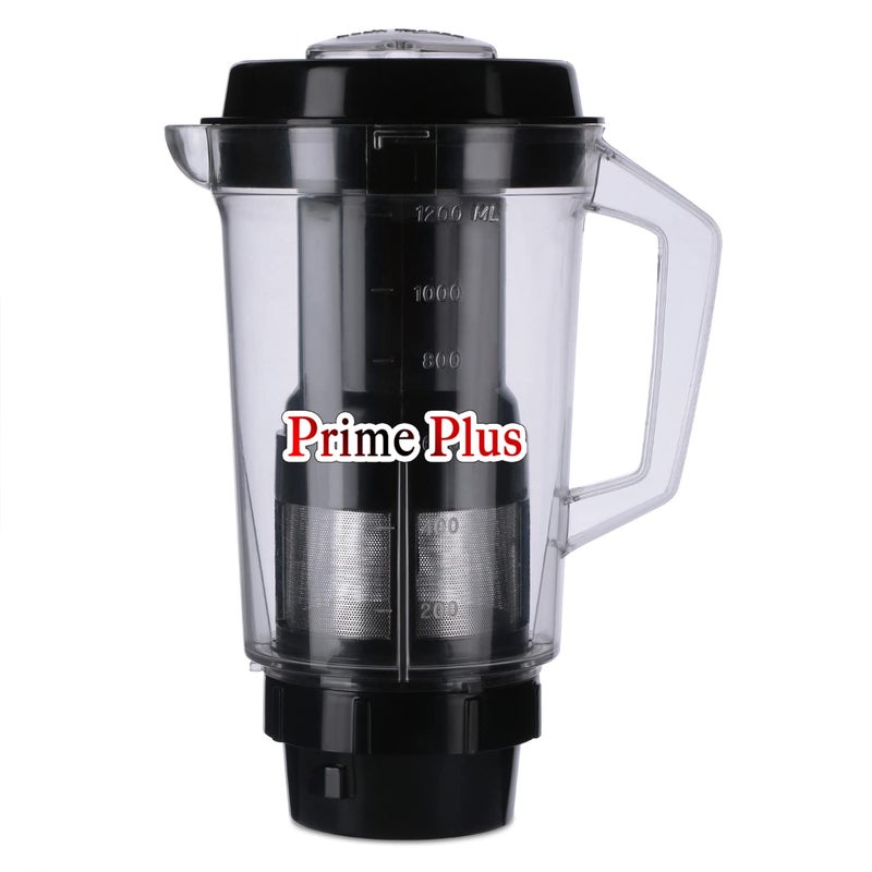 PRIME PLUS عصارة عصير ذكية PRIME PLUS من بلاستيك ABS مع فلتر فواكه لخلاط بسعة 1500 مل شفاف أسود - Image 1