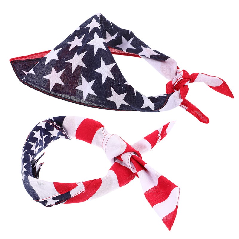 2Pcs American Flag Bandana Fashion Neck Scarf Handkerchief Patriotic Kerchief Hand Towel - Image 4