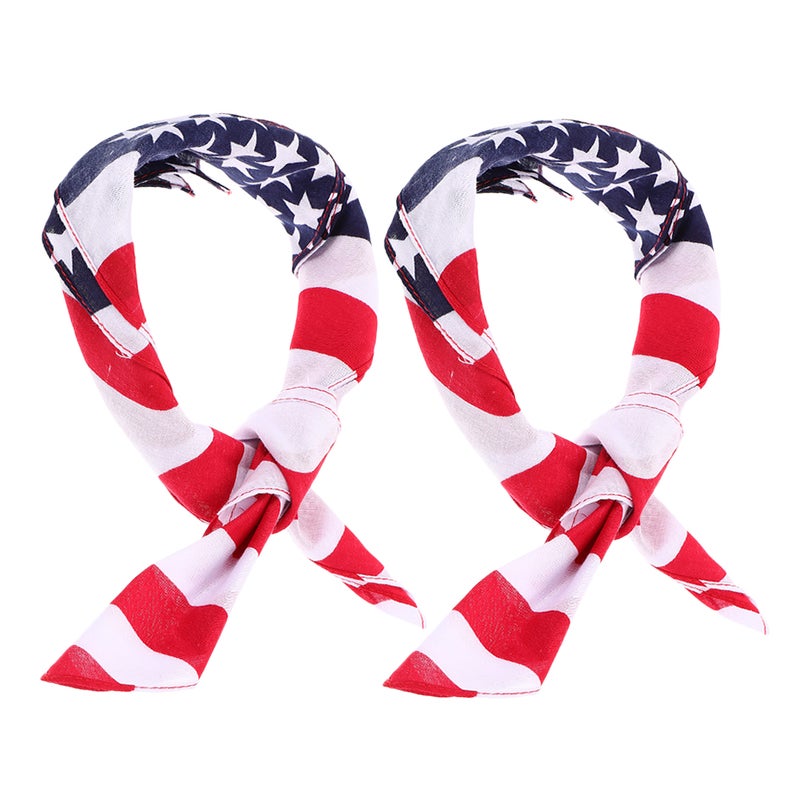 2Pcs American Flag Bandana Fashion Neck Scarf Handkerchief Patriotic Kerchief Hand Towel - Image 1