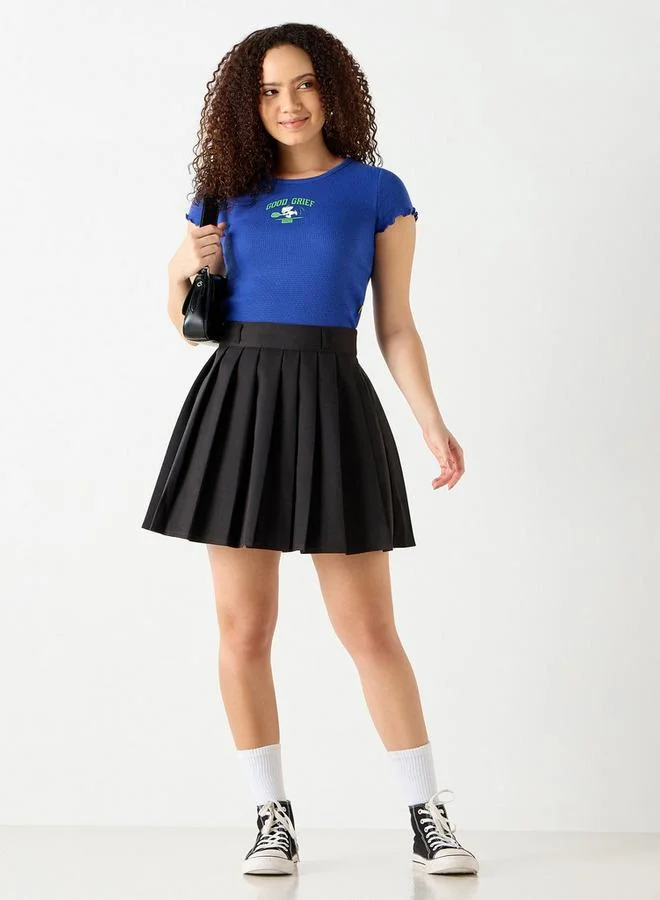 SP Characters Peanuts Print Round Neck T-shirt with Short Sleeves