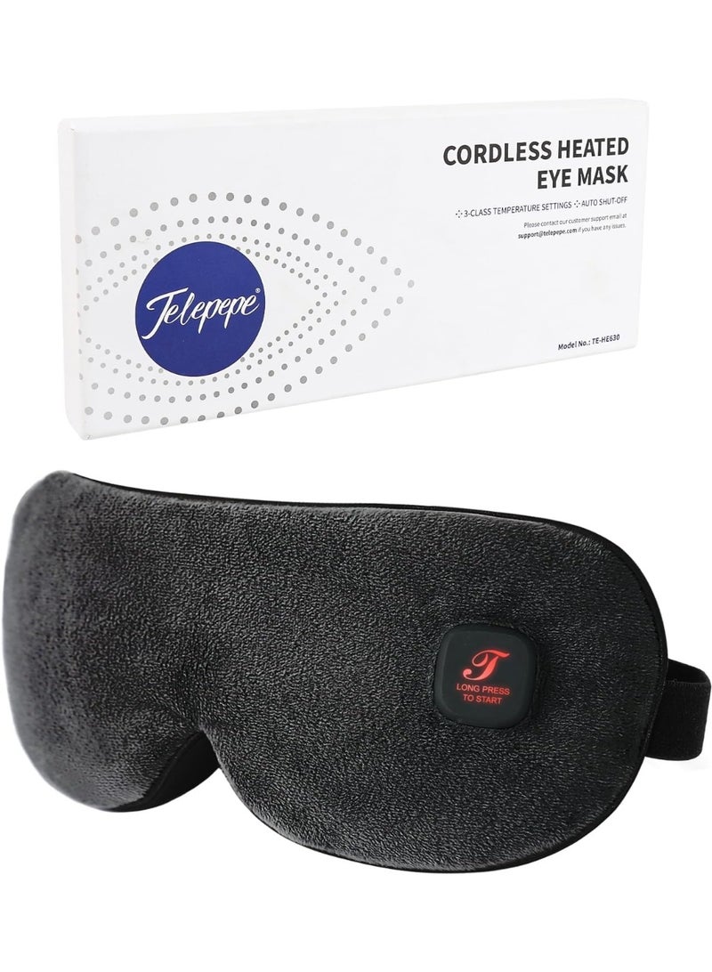 Telepepe Cordless Rechargeable Heated Eye Mask – Warm Compress for Dry Eyes & Eyelid Comfort – Light Blocking Sleep Eye Mask with 1000mAh Battery for Men & Women (Black) - Image 1