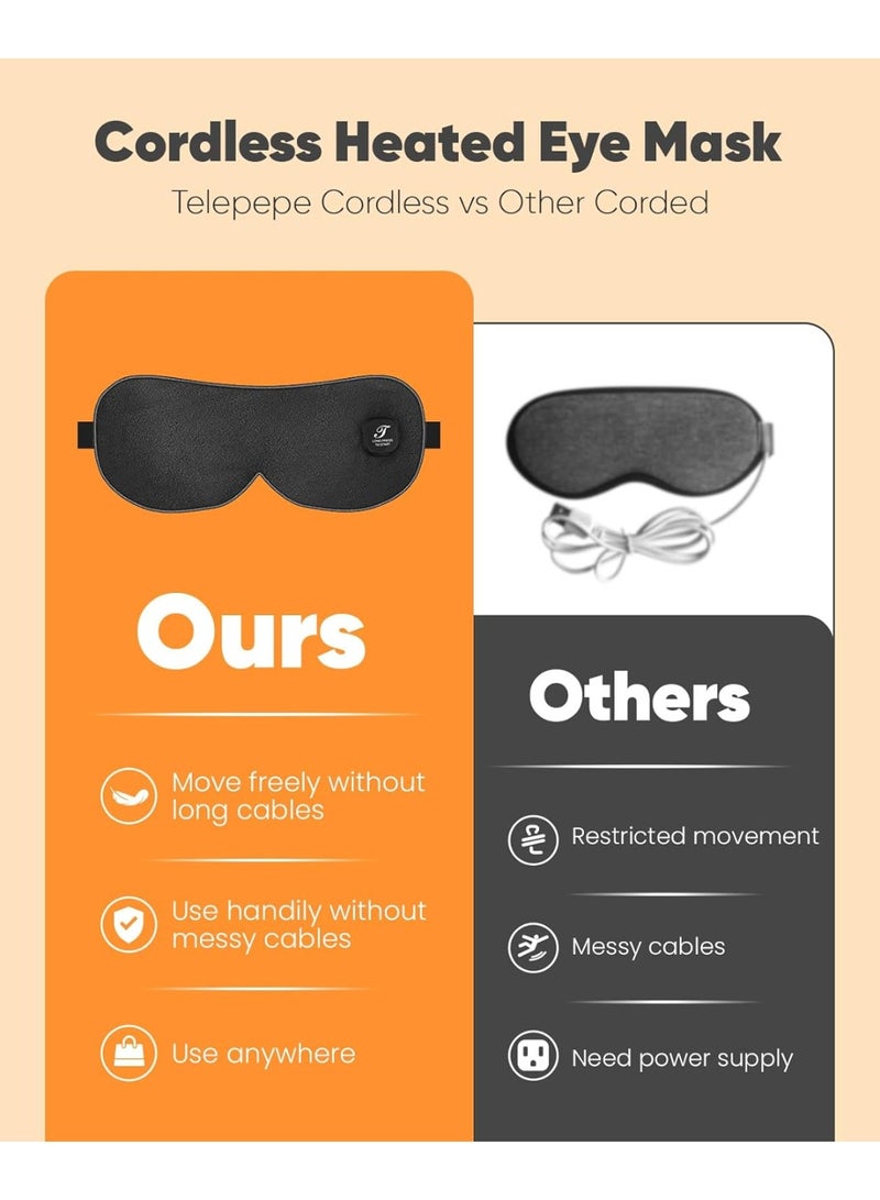 Telepepe Cordless Rechargeable Heated Eye Mask – Warm Compress for Dry Eyes & Eyelid Comfort – Light Blocking Sleep Eye Mask with 1000mAh Battery for Men & Women (Black) - Image 2