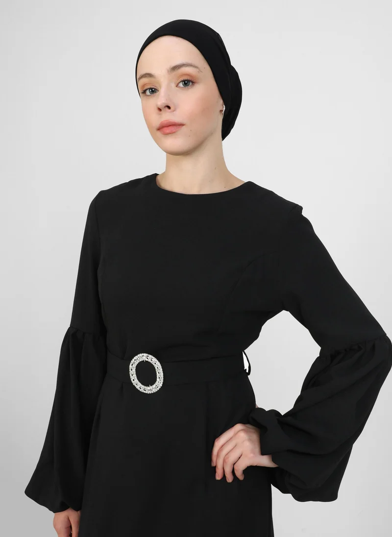 Refka by modanisa Belted Sleeve Maxi Dress