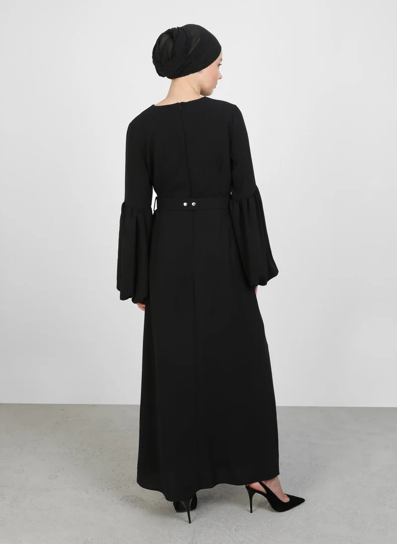 Refka by modanisa Belted Sleeve Maxi Dress