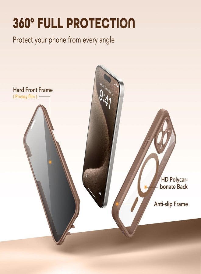 TIESZEN Magnetic for iPhone 15 Pro Max Case, Compatible with MagSafe, Built-in Privacy Screen Protector and Camera Protection, Anti Spy Full Body Dustproof Shockproof Hard Phone Case 6.7", Brown - Image 3