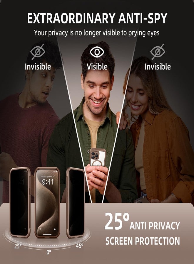 TIESZEN Magnetic for iPhone 15 Pro Max Case, Compatible with MagSafe, Built-in Privacy Screen Protector and Camera Protection, Anti Spy Full Body Dustproof Shockproof Hard Phone Case 6.7", Brown - Image 2