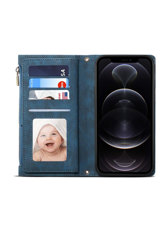 Zaboon Case For iPhone 12 Pro Retro Frosted Horizontal Flip Leather Case with Holder & Card Slot & Wallet & Zipper Pocket & Lanyard - Image 4