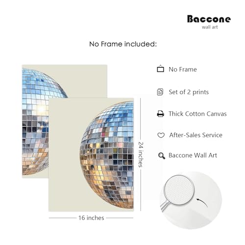 Baccone Disco Ball Wall Art Aesthetic Preppy Canvas Wall Decor Disco Ball Poster Funky Wall Art Trendy Prints Retro Art Girly Pictures for Living Room Bedroom 16x24 Inch Unframed Set of 2 - Image 3