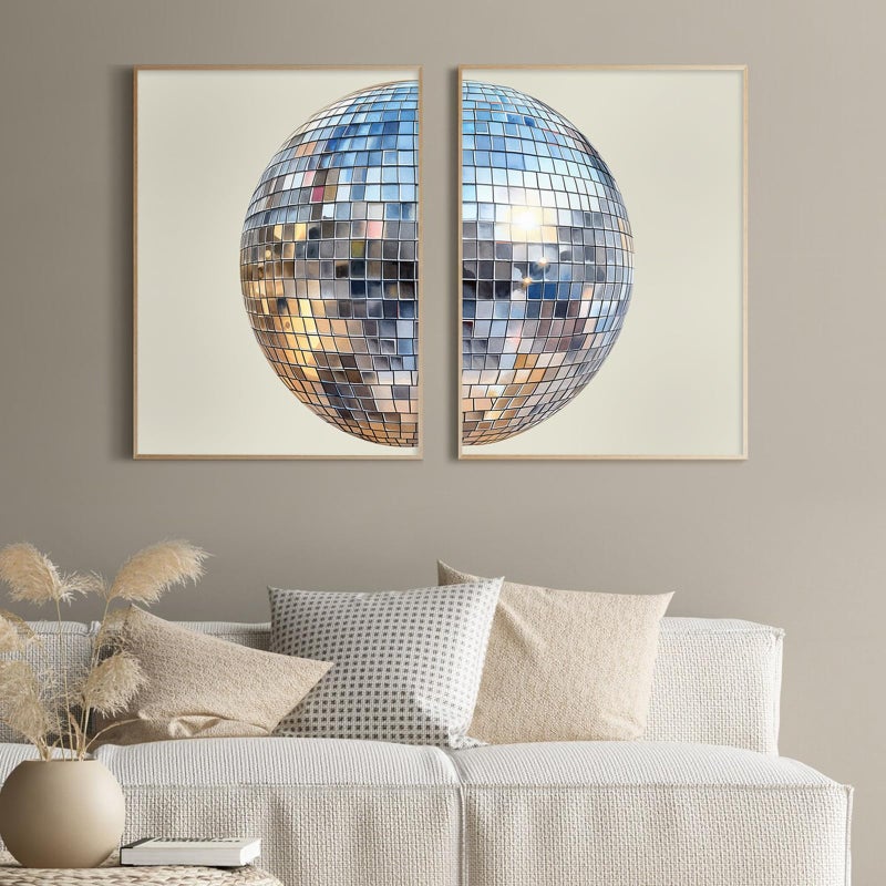 Baccone Disco Ball Wall Art Aesthetic Preppy Canvas Wall Decor Disco Ball Poster Funky Wall Art Trendy Prints Retro Art Girly Pictures for Living Room Bedroom 16x24 Inch Unframed Set of 2 - Image 2