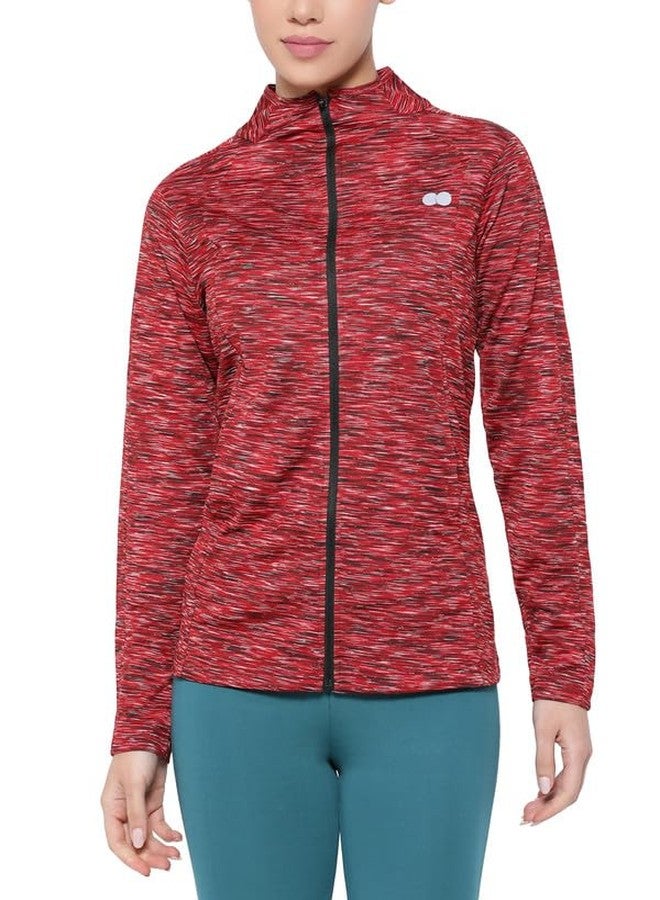 Clovia Women's Comfort-Fit Active Jacket with Melange Effect (AT0171P09_Maroon_S) - Image 1