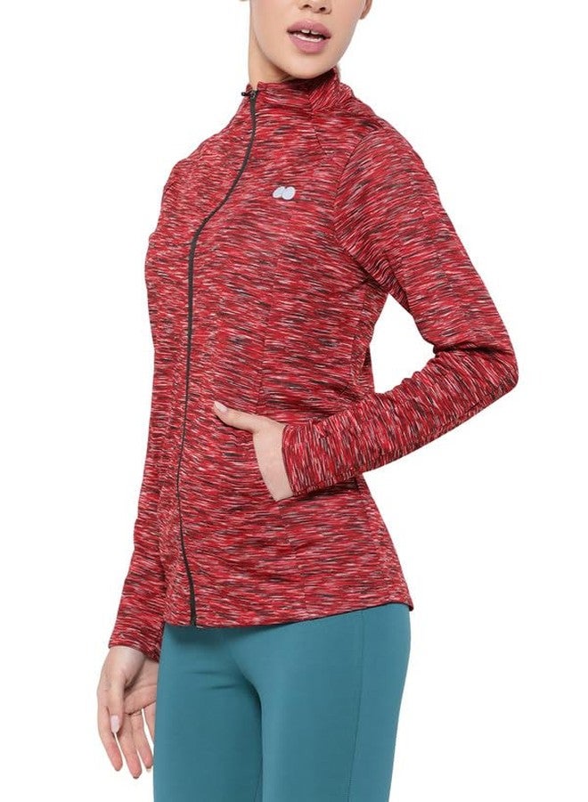 Clovia Women's Comfort-Fit Active Jacket with Melange Effect (AT0171P09_Maroon_S) - Image 2