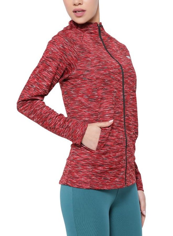 Clovia Women's Comfort-Fit Active Jacket with Melange Effect (AT0171P09_Maroon_S) - Image 3