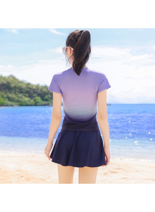 Barbie Swimsuit Women'S Slimming Belly Covering Gradient Split Skirt Style Small Chest Gathered Conservative Beach Vacation Swimwear - Image 2