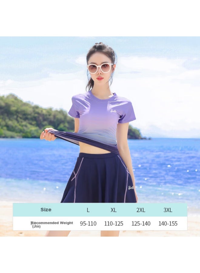 Barbie Swimsuit Women'S Slimming Belly Covering Gradient Split Skirt Style Small Chest Gathered Conservative Beach Vacation Swimwear - Image 3