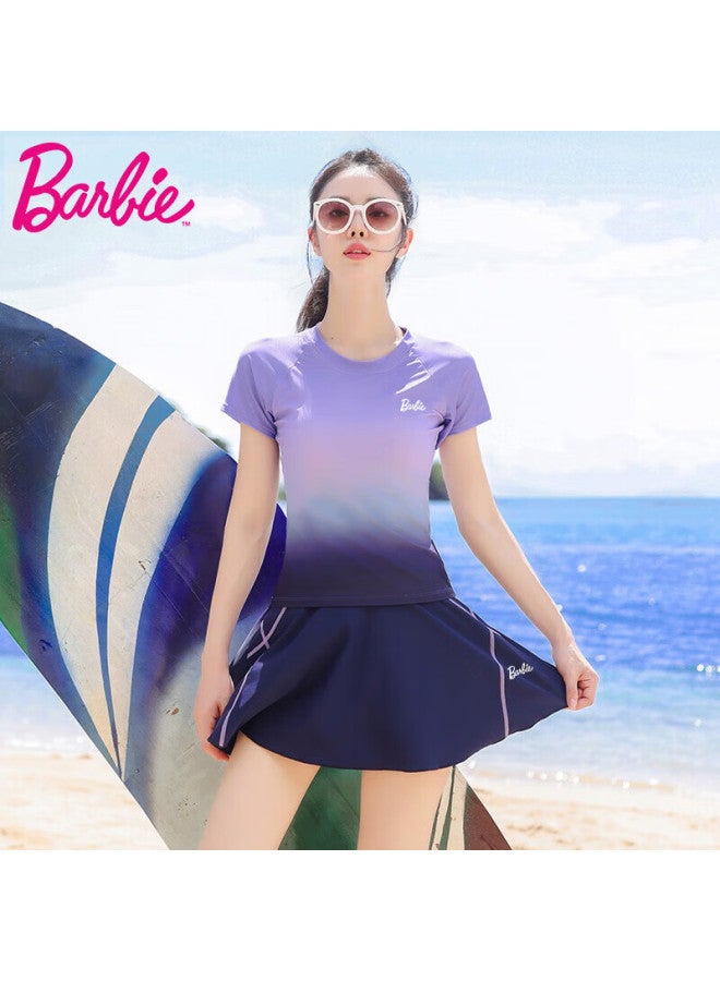 Barbie Swimsuit Women'S Slimming Belly Covering Gradient Split Skirt Style Small Chest Gathered Conservative Beach Vacation Swimwear - Image 1