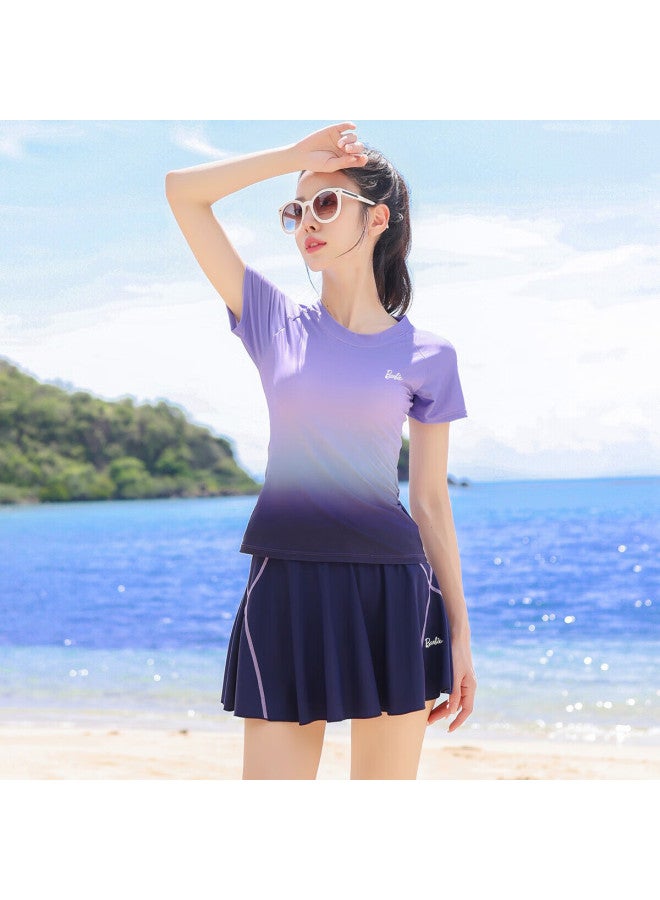 Barbie Swimsuit Women'S Slimming Belly Covering Gradient Split Skirt Style Small Chest Gathered Conservative Beach Vacation Swimwear - Image 4