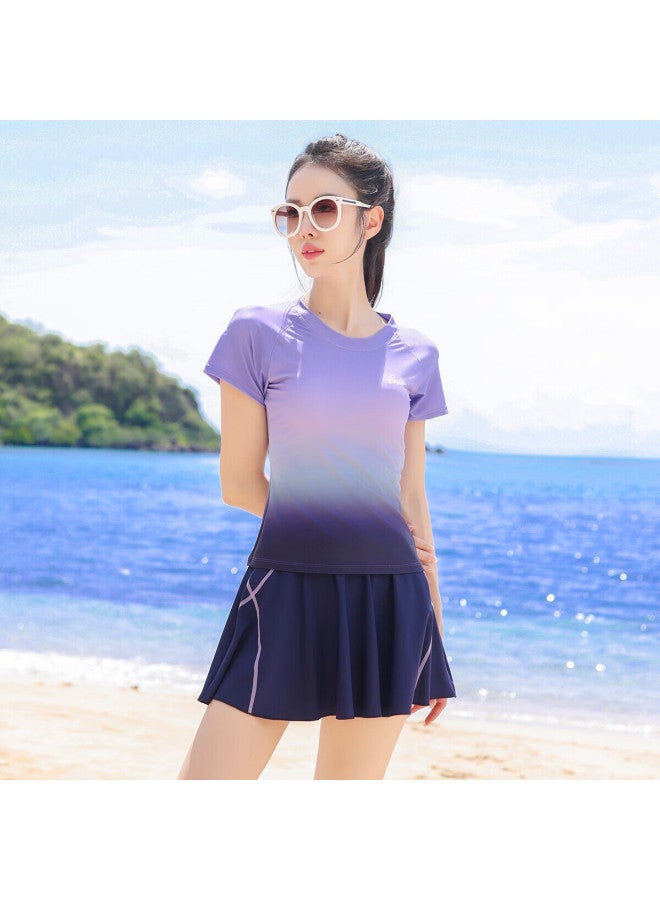 Barbie Swimsuit Women'S Slimming Belly Covering Gradient Split Skirt Style Small Chest Gathered Conservative Beach Vacation Swimwear - Image 5