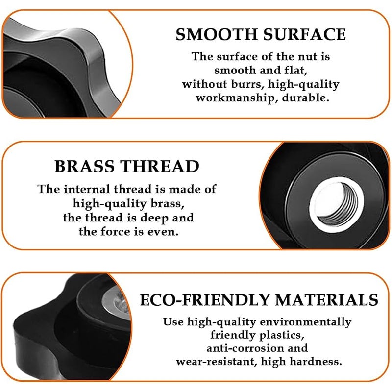 Aifeier ET 4pcs 1/4-20 Knob Black Nylon Screw-in Knob Nut 6 Star Hand Tightening Clamp Knob - Image 3