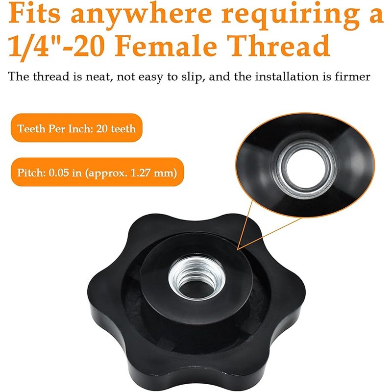 Aifeier ET 4pcs 1/4-20 Knob Black Nylon Screw-in Knob Nut 6 Star Hand Tightening Clamp Knob - Image 4