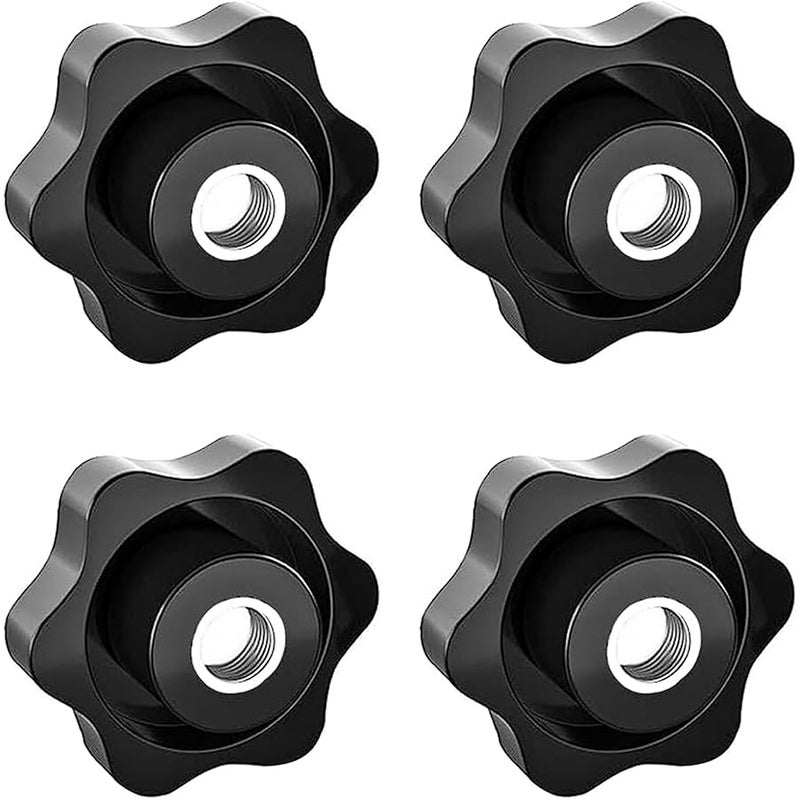 Aifeier ET 4pcs 1/4-20 Knob Black Nylon Screw-in Knob Nut 6 Star Hand Tightening Clamp Knob - Image 1