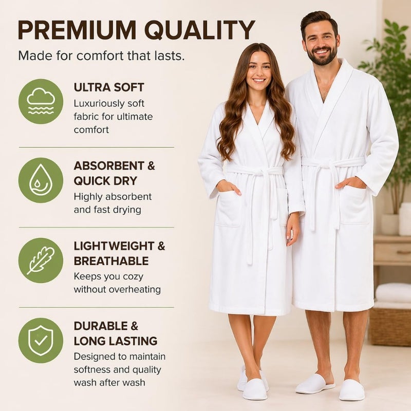 Spa robe for hotel use, organic combed cotton terry cloth, ivory, lightweight and ultra-absorbent luxury comfort - Image 2