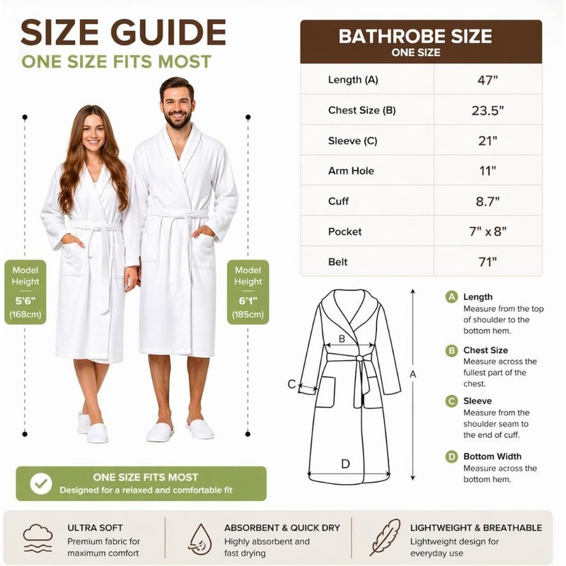 Spa robe for hotel use, organic combed cotton terry cloth, ivory, lightweight and ultra-absorbent luxury comfort - Image 3